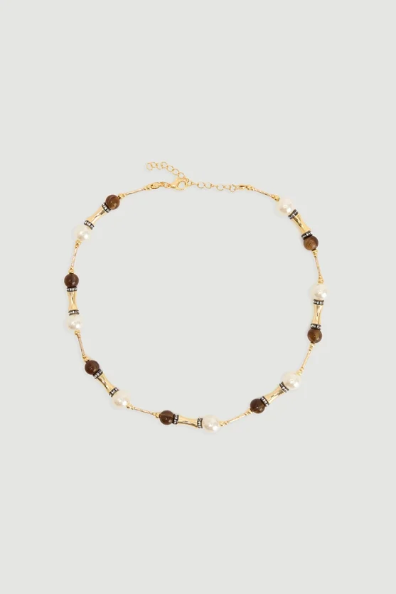 Pearl Beaded Necklace Gold - 2