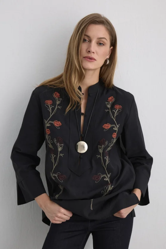 Phoenix Collection Embroidered Blouse Black - 1