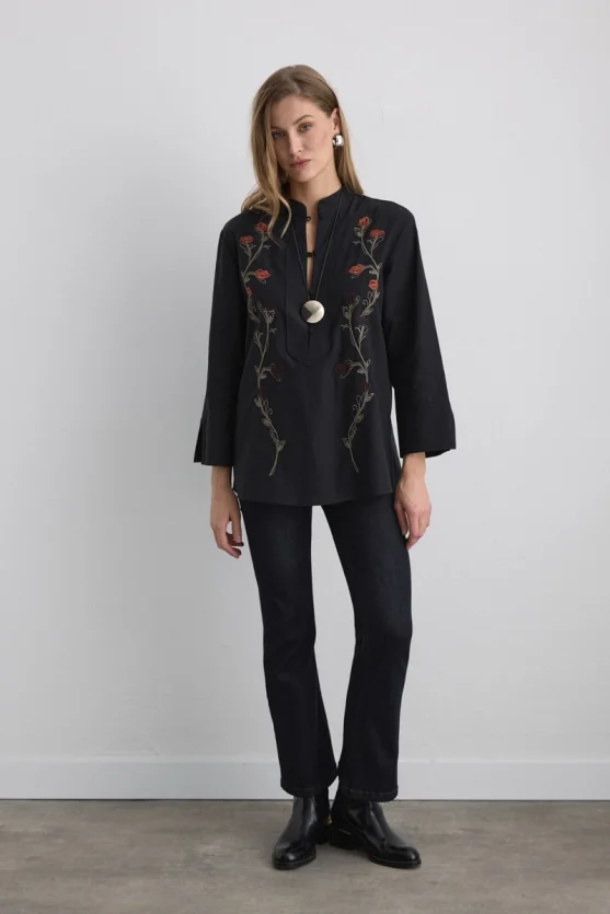 Phoenix Collection Embroidered Blouse Black - 2