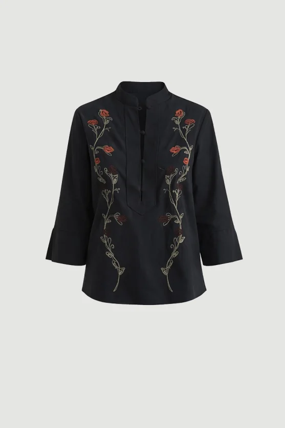 Phoenix Collection Embroidered Blouse Black - 6