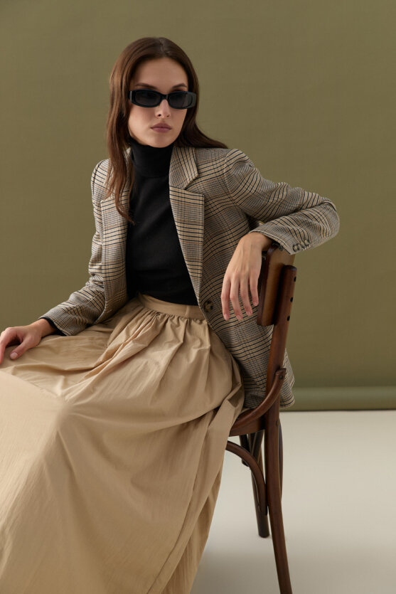 Plaid Blazer Jacket Beige - Gusto