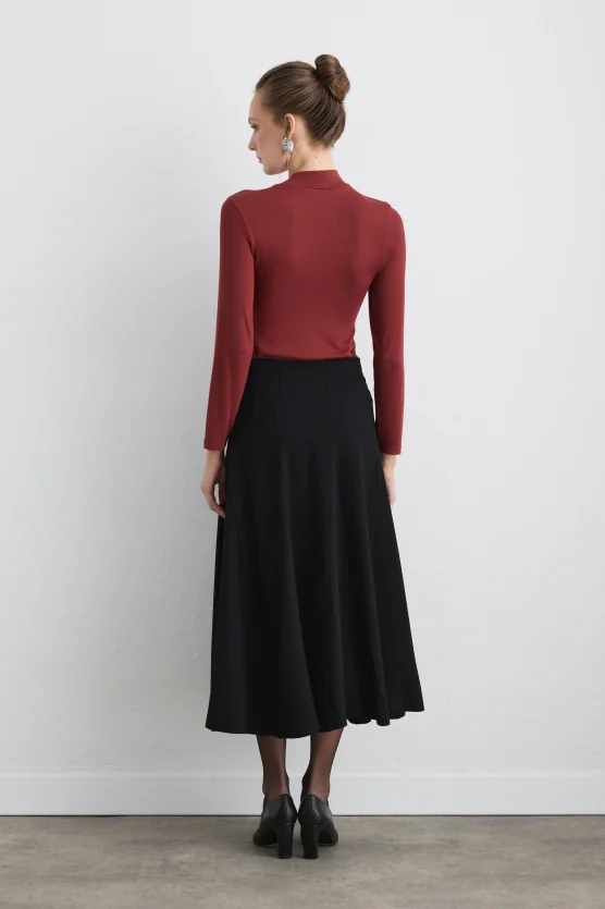 Ruffled Midi Skirt Black - 5