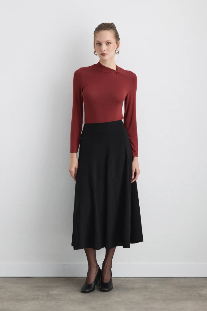 Ruffled Midi Skirt Black Black