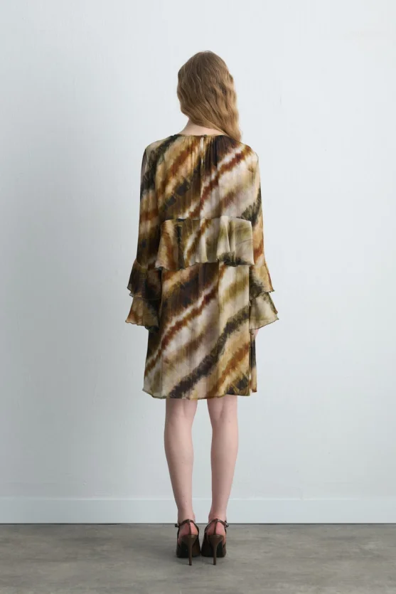 Ruffled Relaxed Fit Short Dress Beige - 7