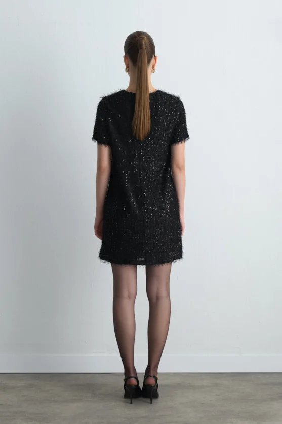 Sequin Jersey Half Sleeve Dress Black - 5