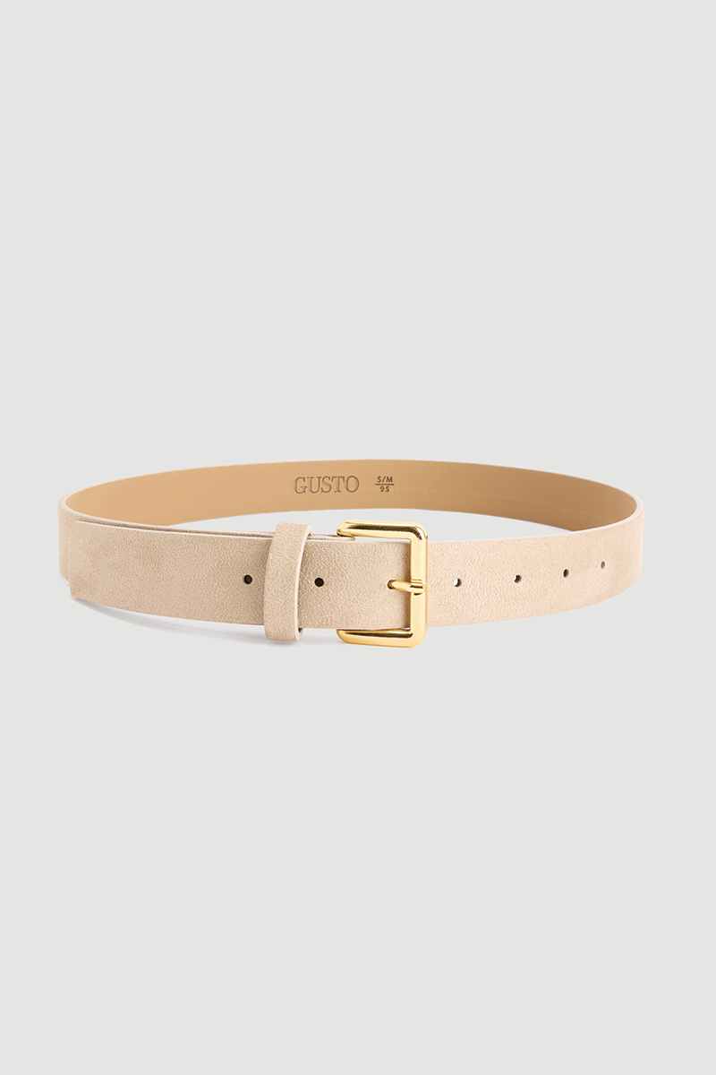 Square Buckle Faux Suede Belt Beige