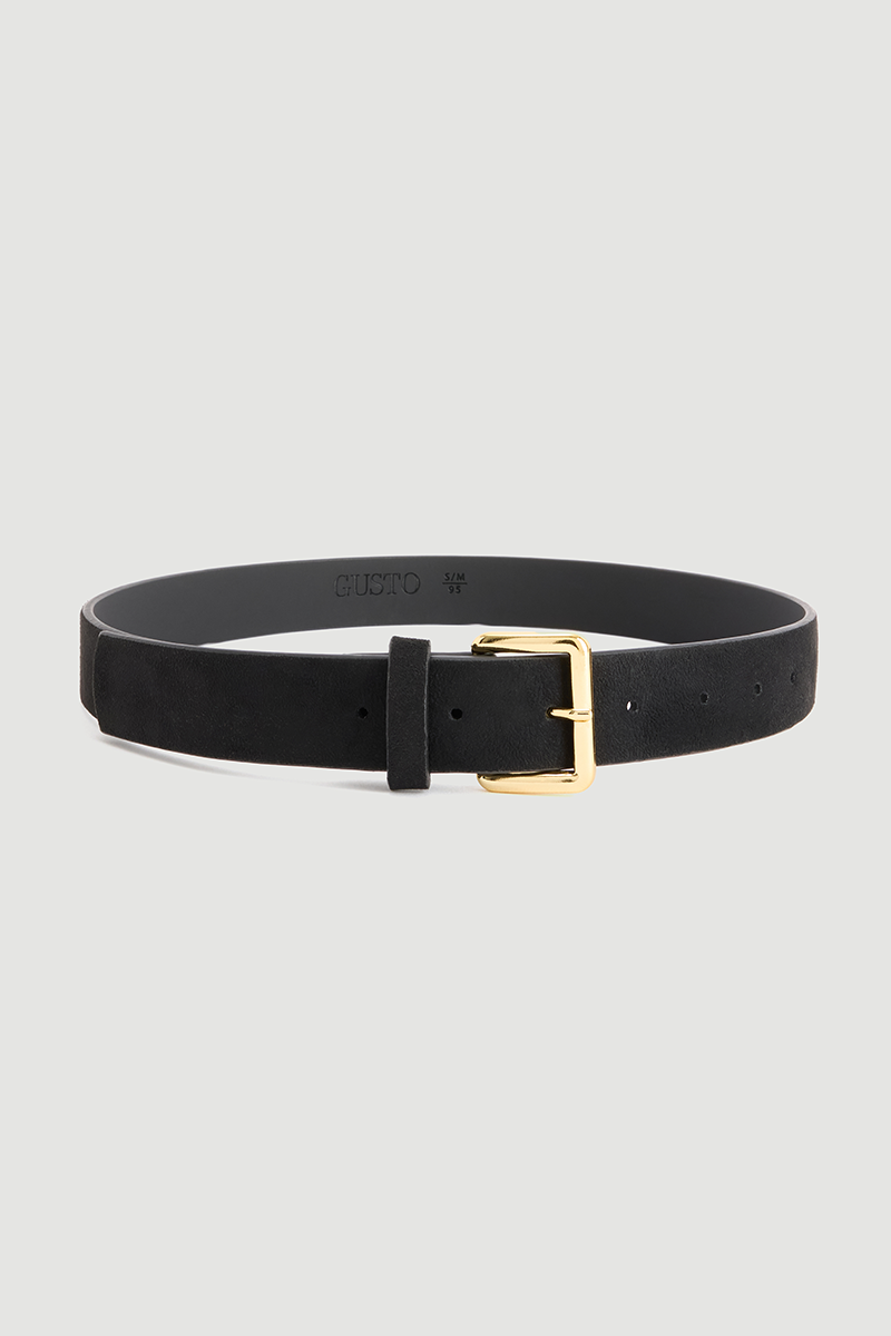 Square Buckle Faux Suede Belt Black - 1