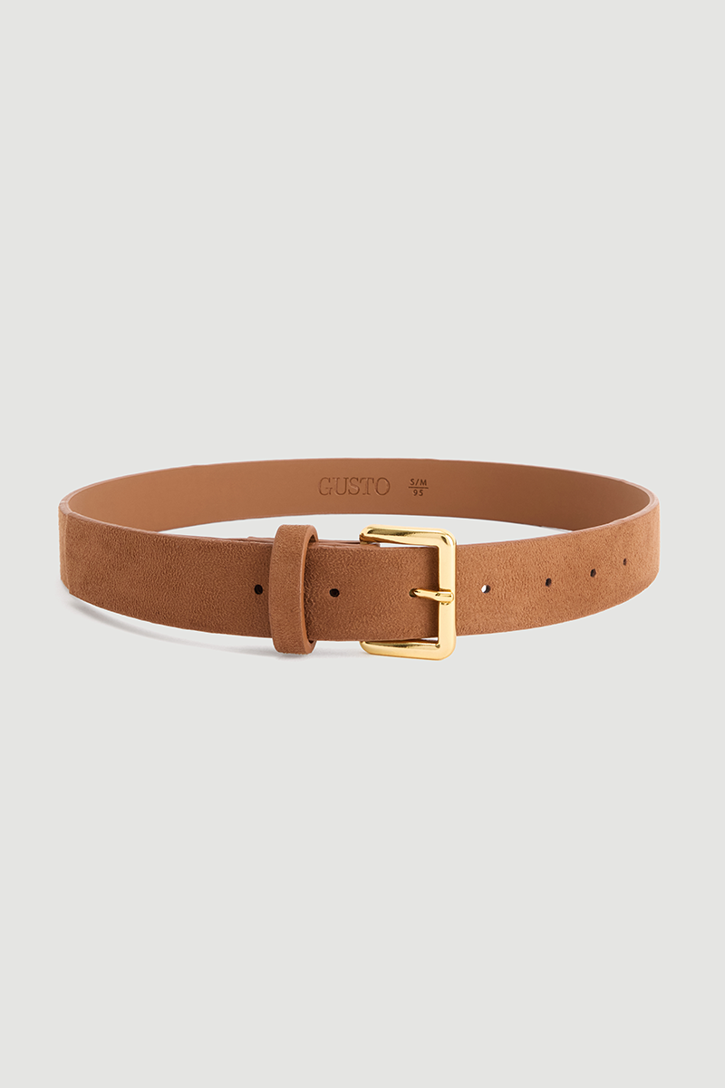 Square Buckle Faux Suede Belt Camel