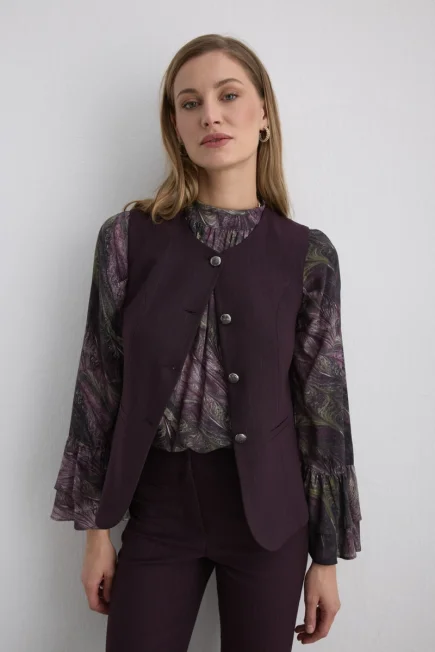 Striped Classic Vest Plum Marroon