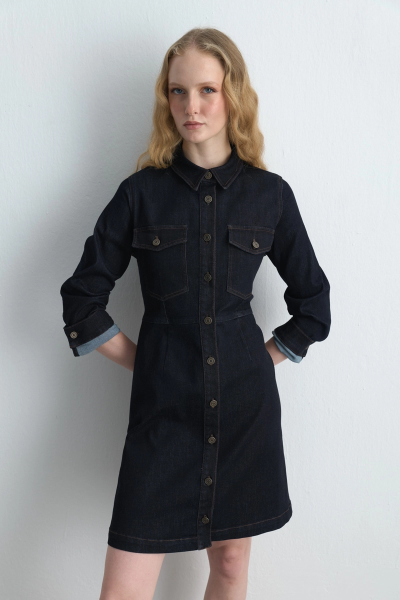 Tencel Denim Dress Navy Blue - 1