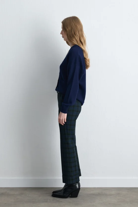 V Neck Knit Wool Cardigan Navy Blue - 5