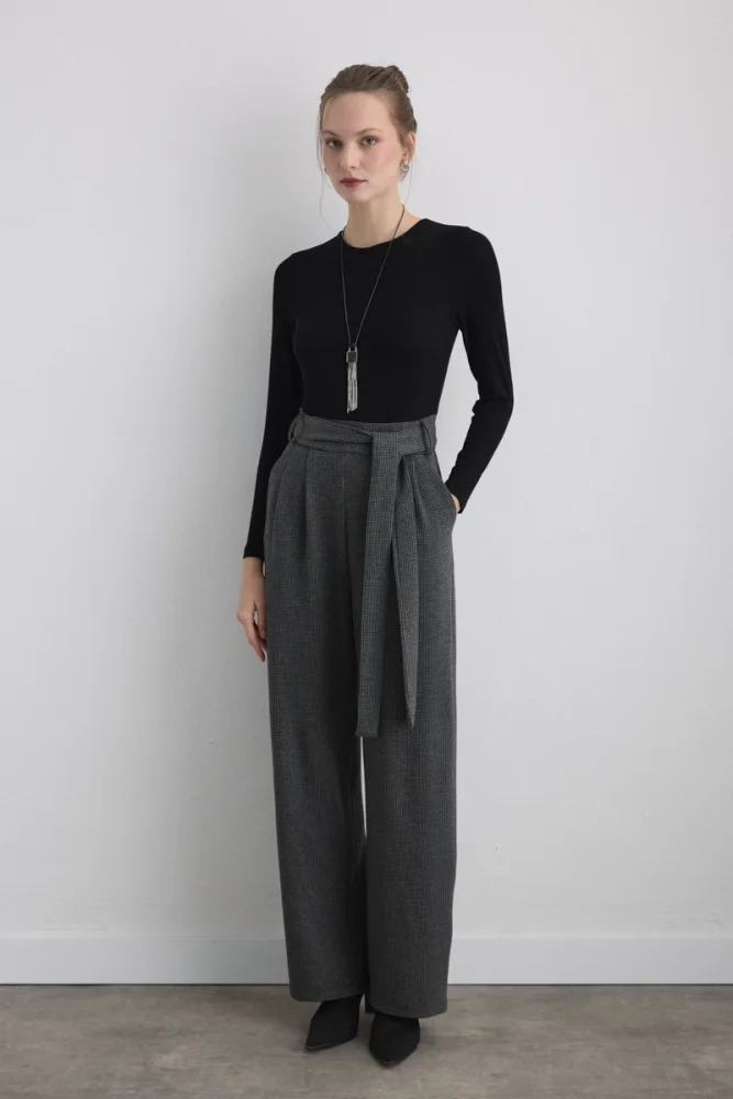 Viscose Jumpsuit with Belted Waist Black Black