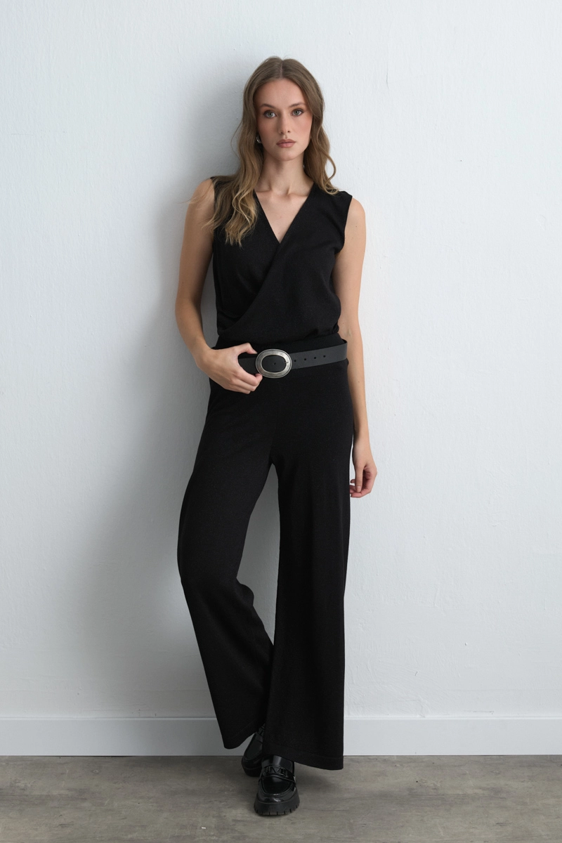 Viscose Knit Shimmer Pants Black - 1