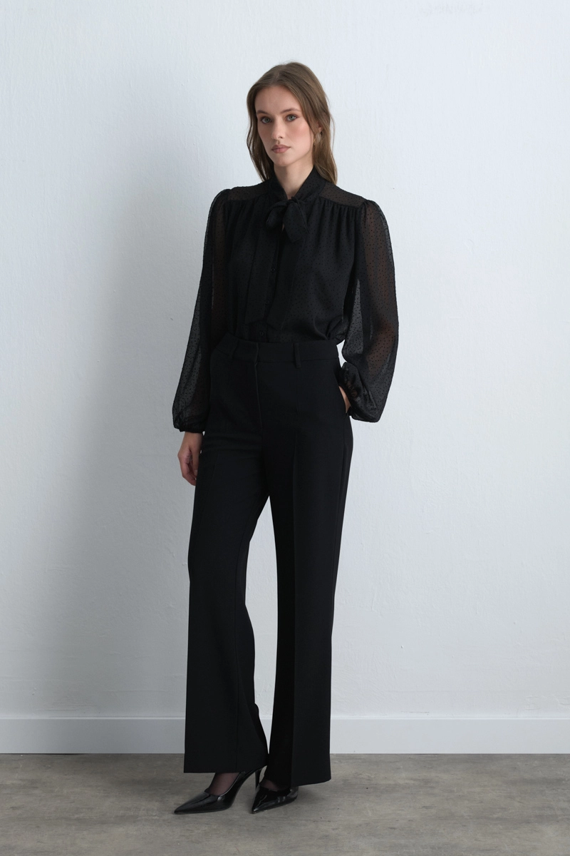 Wide Leg Crepe Pants Black Black