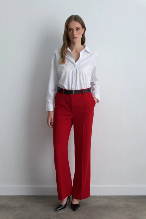 Wide Leg Crepe Pants Red - 2