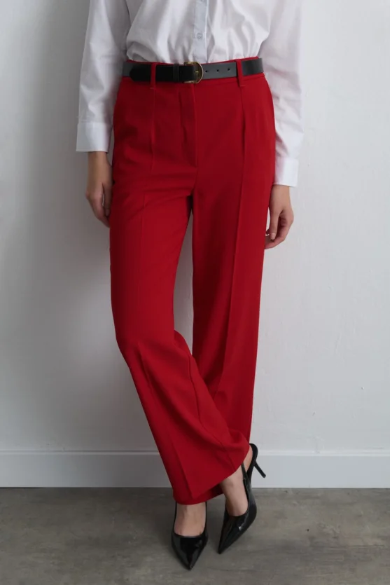 Wide Leg Crepe Pants Red - 3
