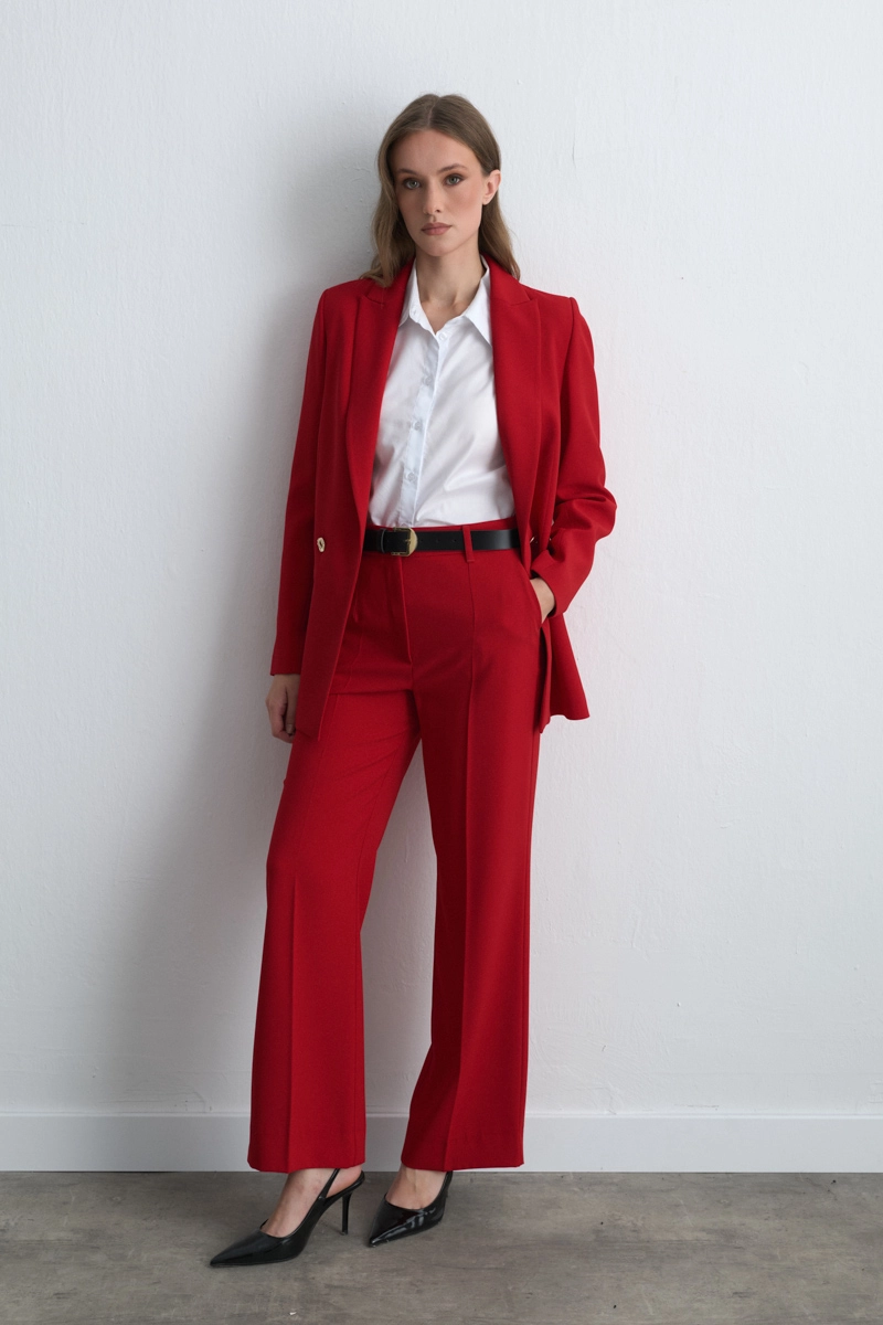 Wide Leg Crepe Pants Red