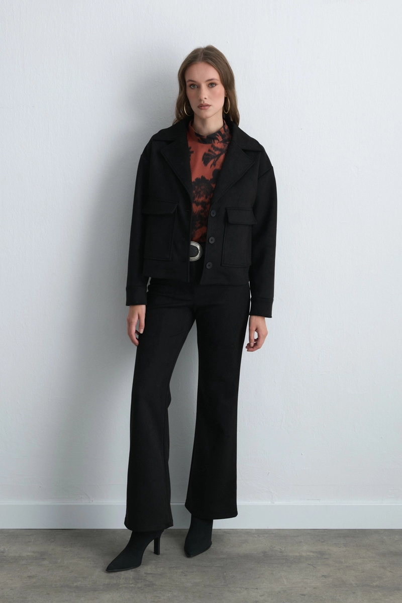 Wide Leg Suede Pants Black Black