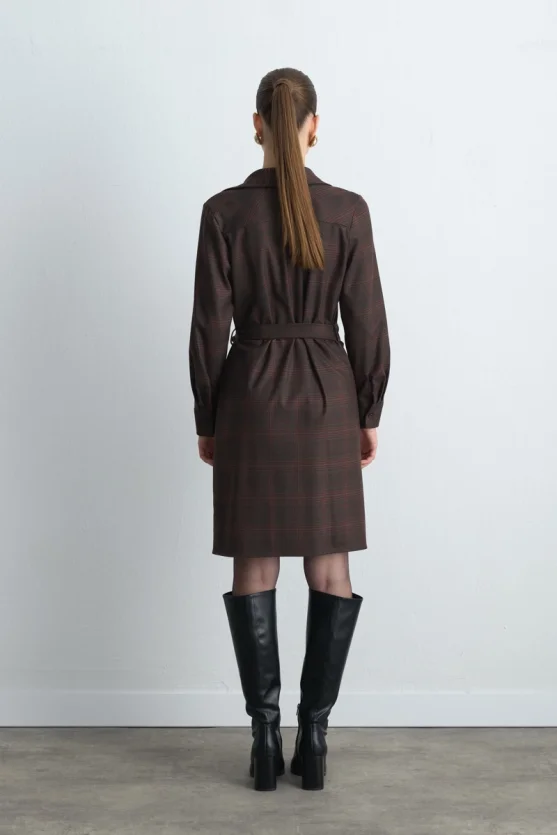 Wrap Plaid Fabric Dress Brown - 6