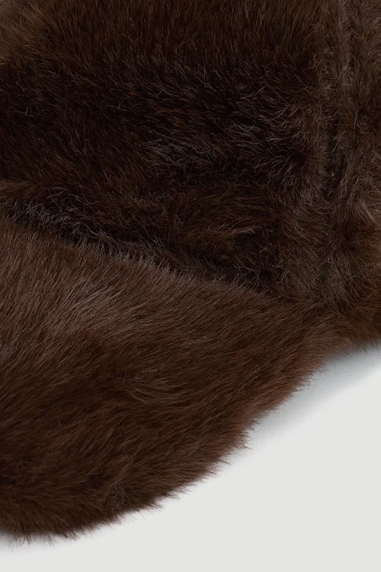 Suni Kürk Kasket Şapka - Kahverengi - 2