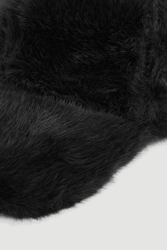 Suni Kürk Kasket Şapka - Siyah - 2