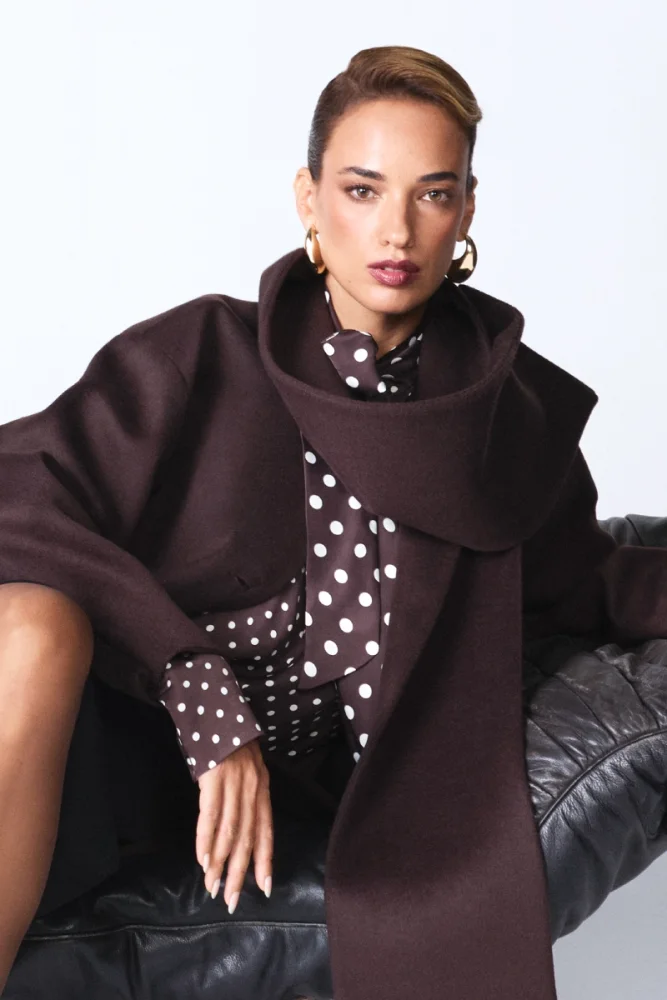 Puantiyeli Uzun Fular - Kahverengi - Gusto (1)